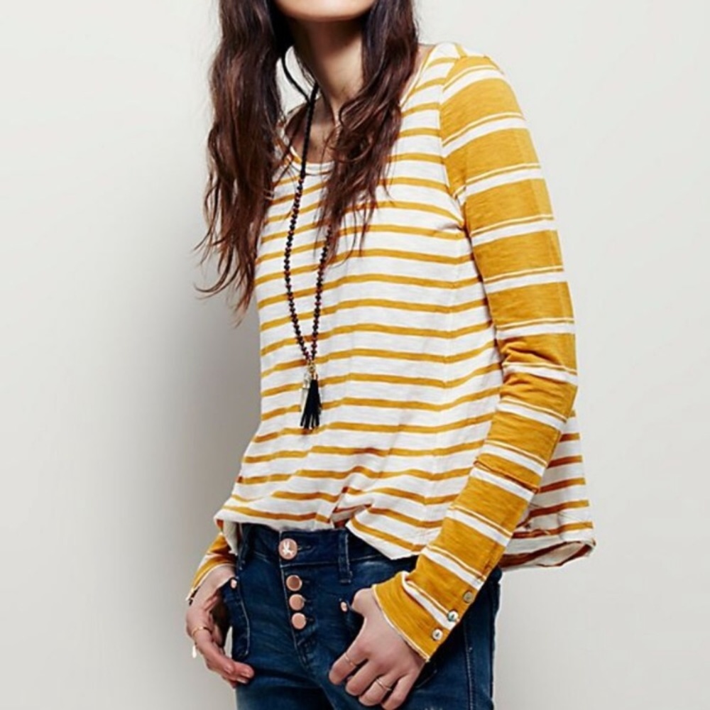 FREE PEOPLE We The Free Mix It Stripe Mustard Top